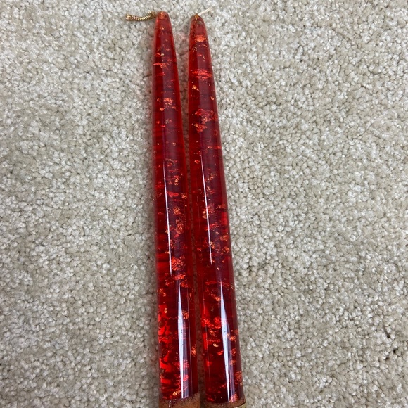 Vintage MCM set of 2 red gold flake fleck candles